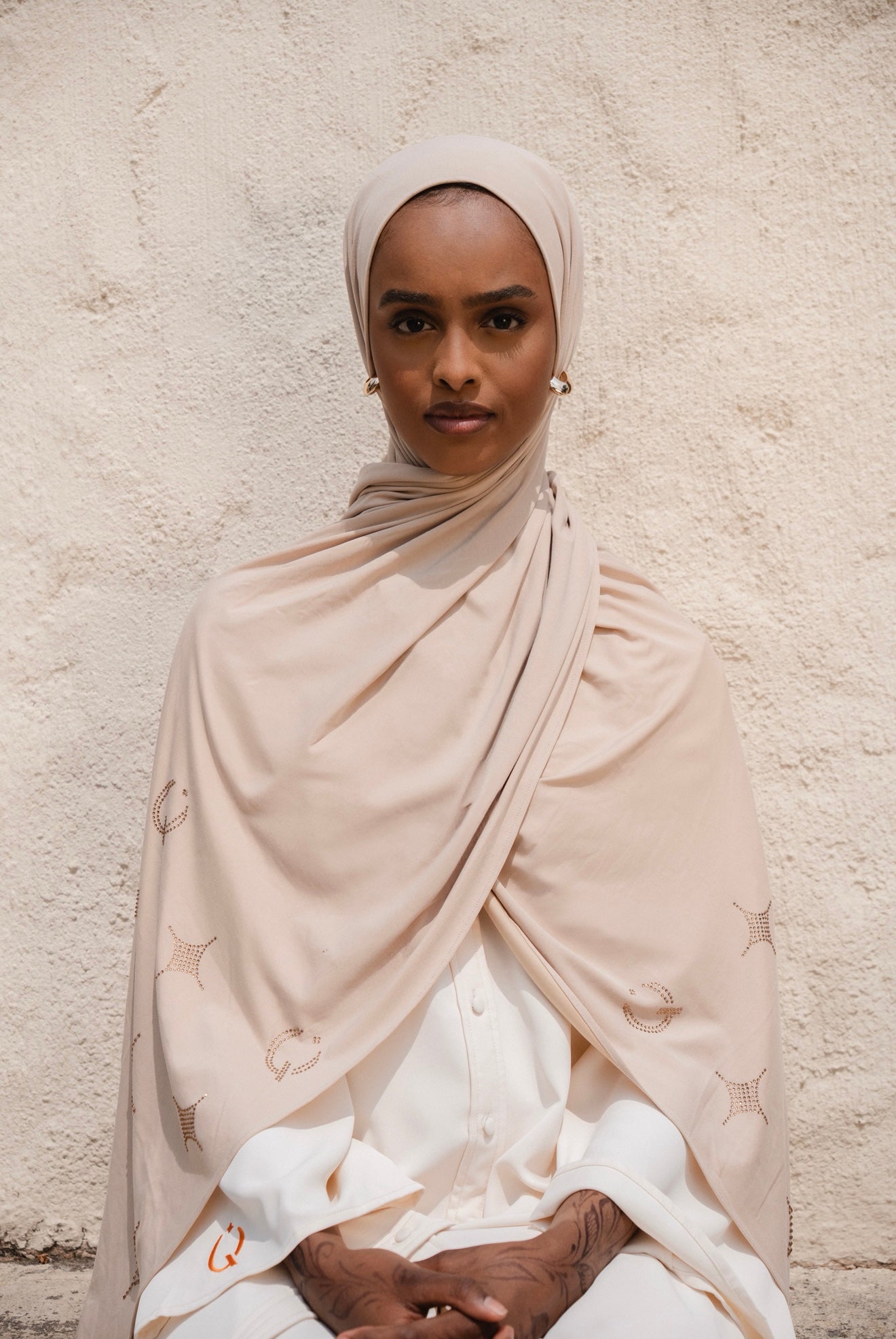 Cotton jersey scarf Light beige