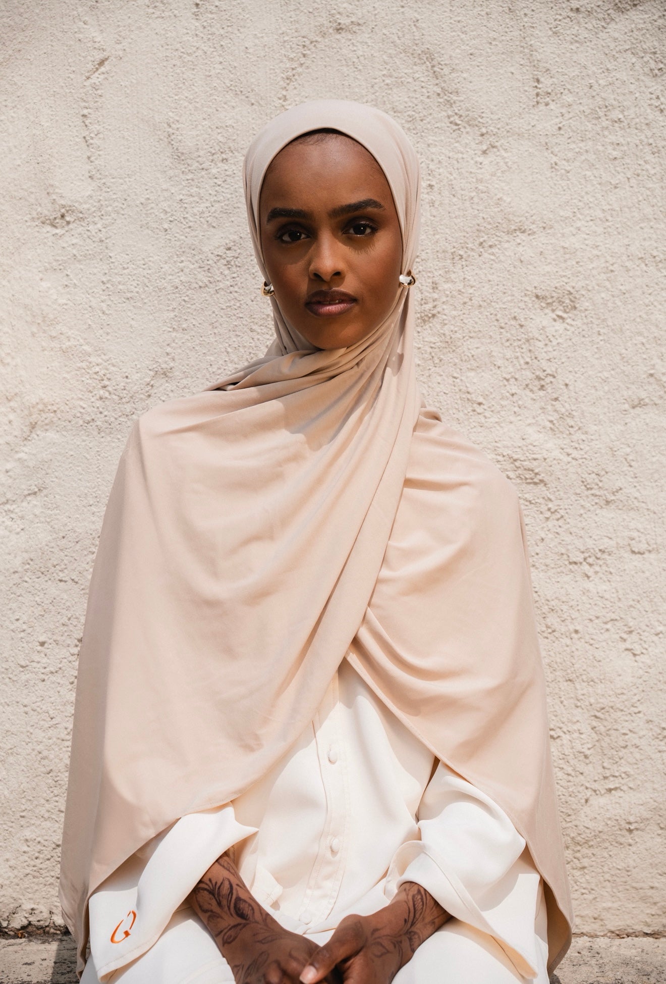 Cotton jersey scarf Light beige