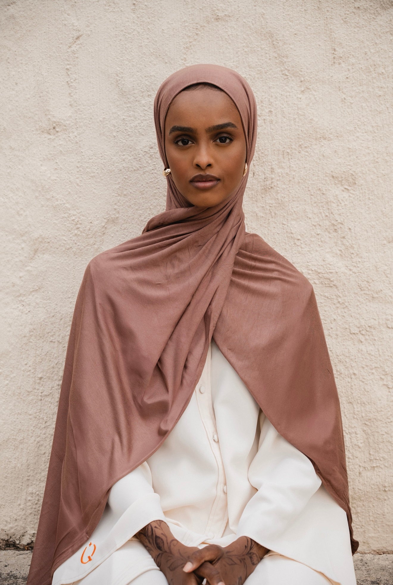 Cotton jersey scarf Brown