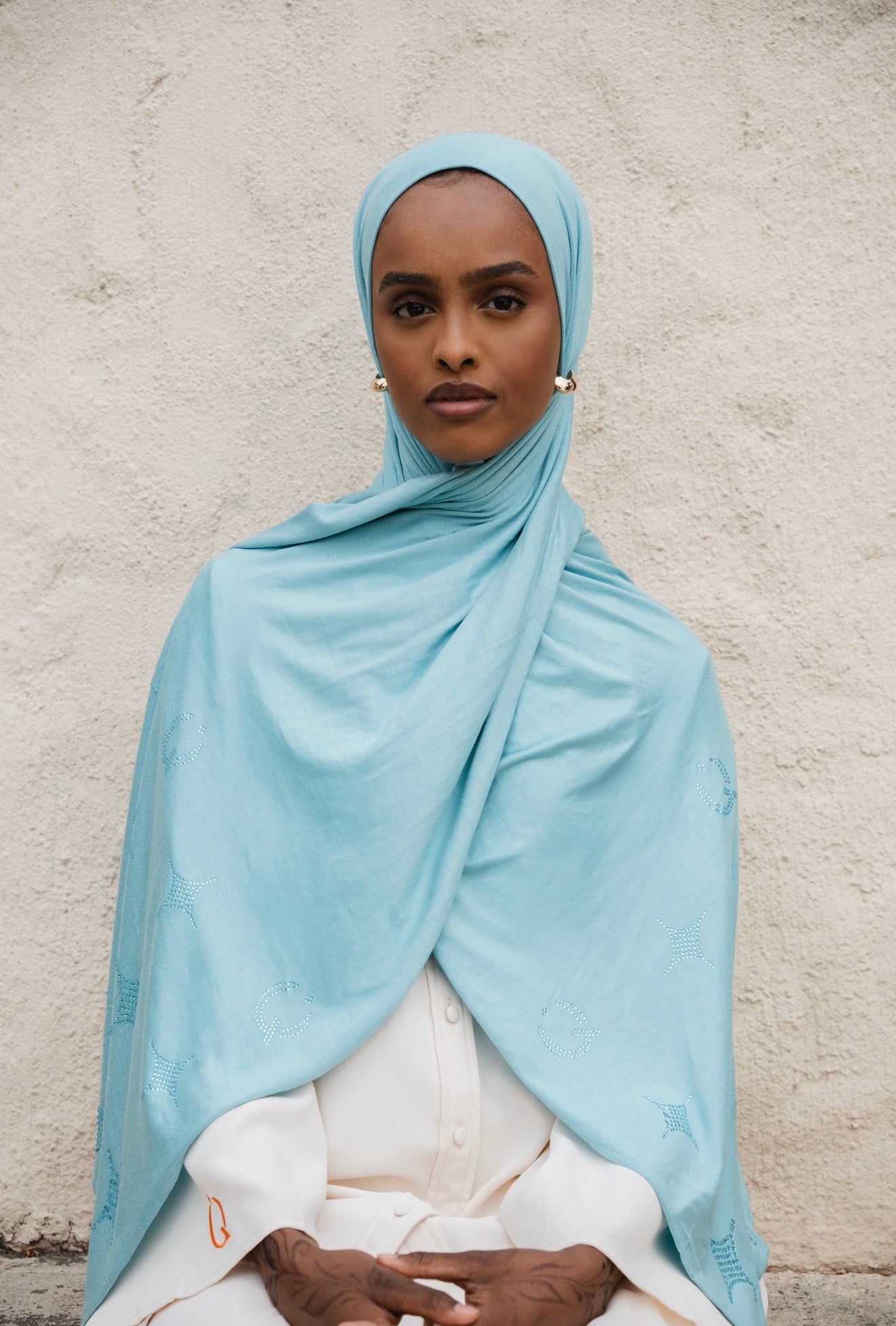 Cotton jersey scarf Sky blue