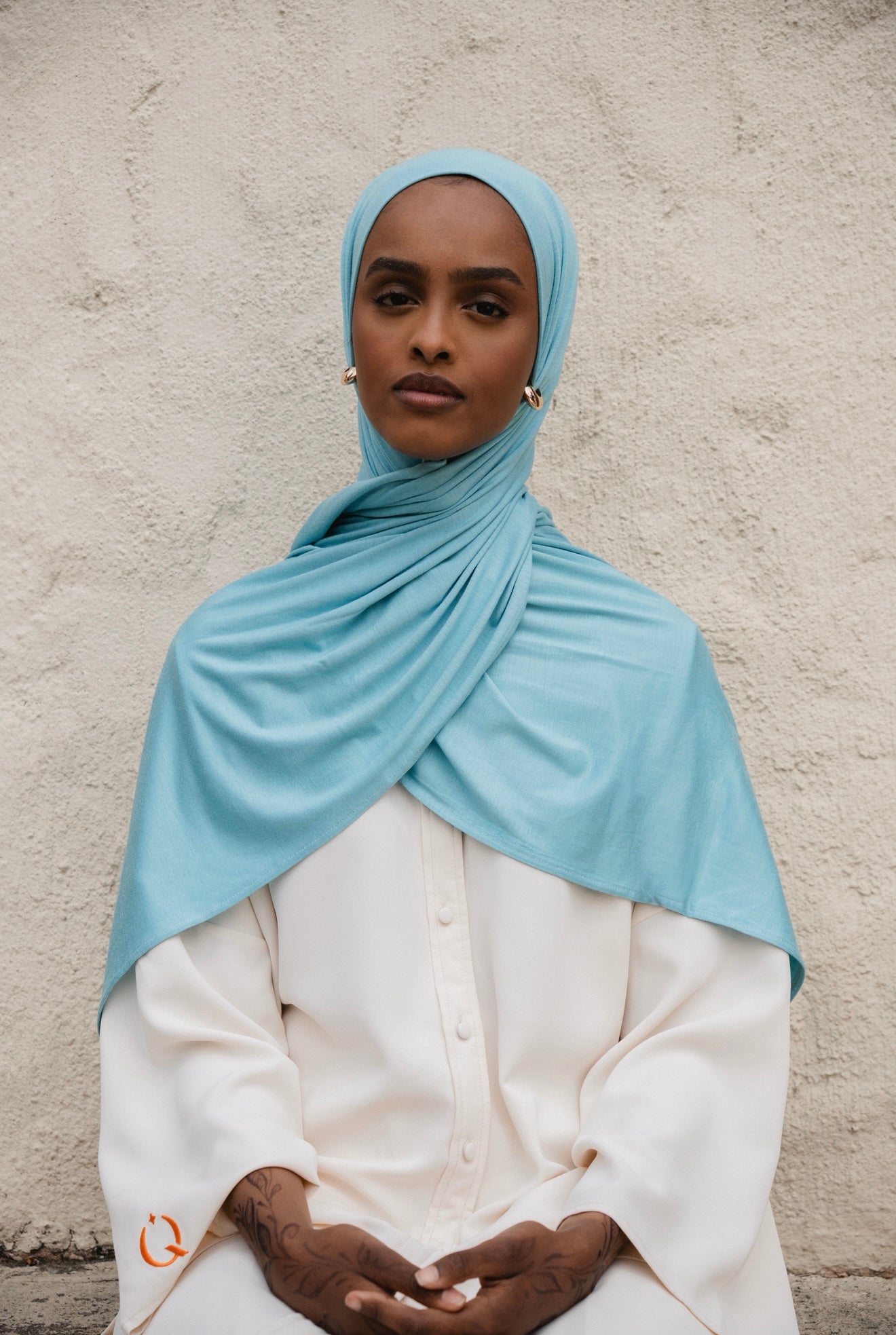 Cotton jersey scarf Sky blue