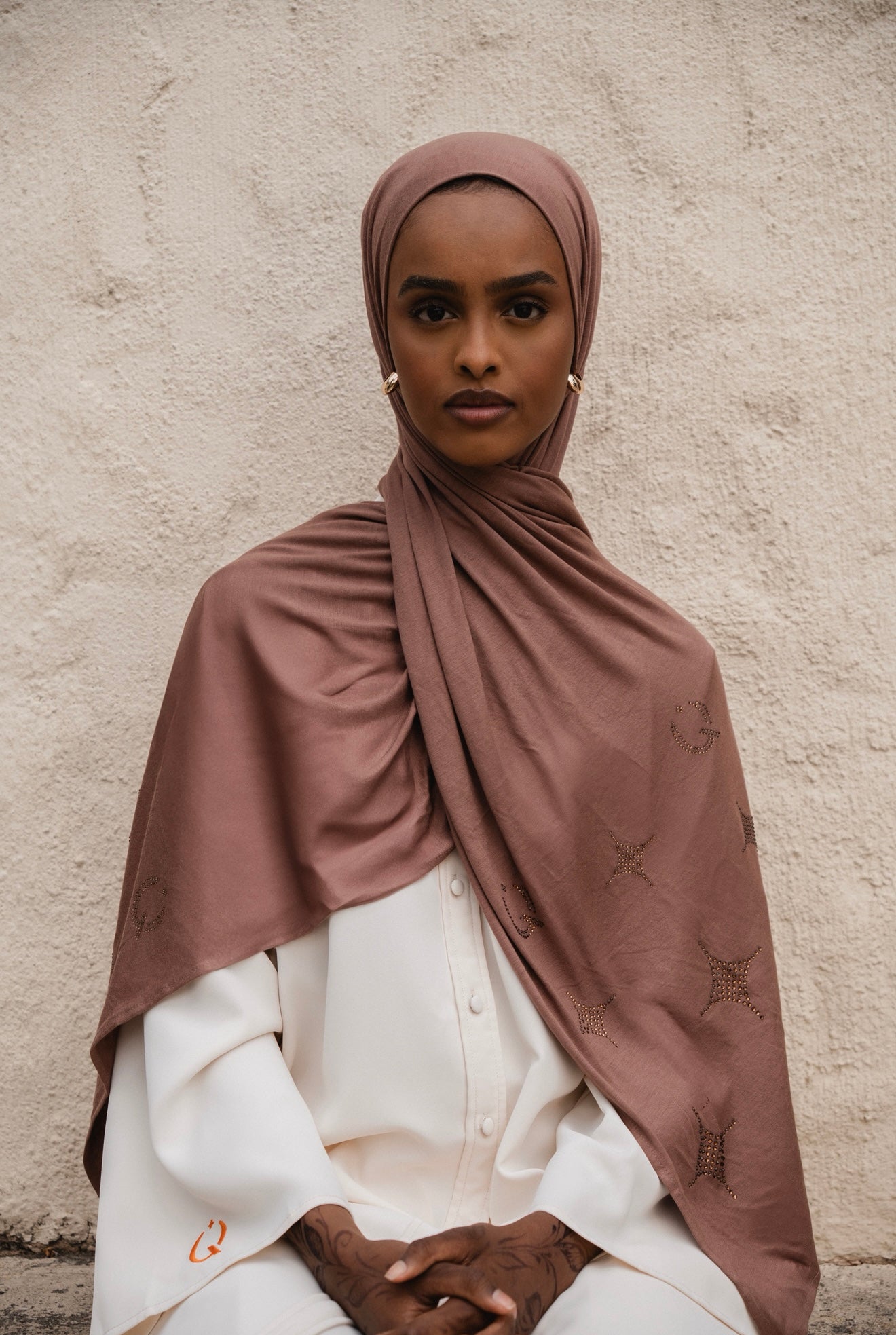 Cotton jersey scarf Brown